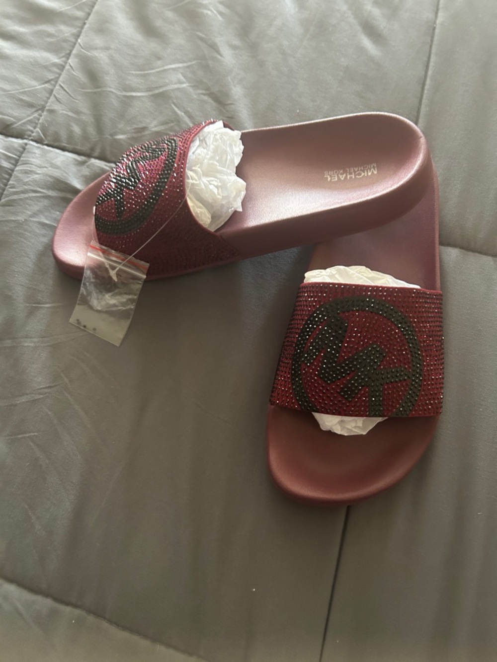 MICHAEL Michael Kors Women's Burgundy Embellished Slide Sandals
